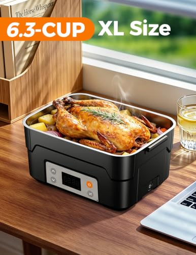 XL 1.5L Cordless Heated Lunch Box for Men - Black-Silver, 220°F