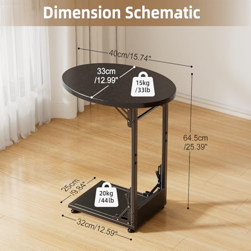 Elbourn Black Folding C-Shaped Side Table - Compact Sofa & End Table