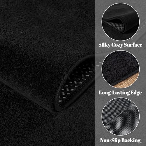 Black 6x9 Feet Memory Foam Rug for Living Room and Bedroom - Non-Slip, Washable