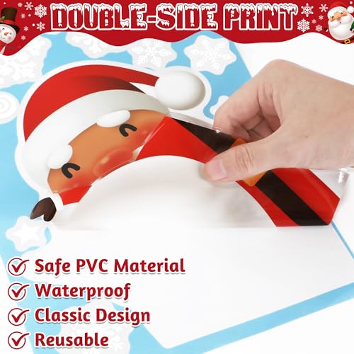 144 PCS Christmas Window Clings, Snowflake Window Clings for Stickers for Glass, Christmas Decorations Decals for Snowman Santa Claus Tree Reindeer Elf Winter Party Accessories Supplies Decor
