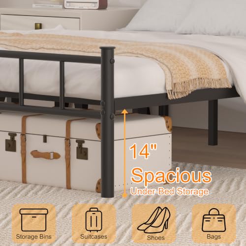 14-Inch Twin Bed Frame with Headboard, Steel Slats, Easy Assembly