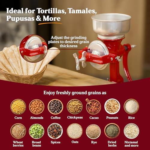 Manual Grain Mill for Corn Wheat & Spices - Cast Iron Food Grinder
