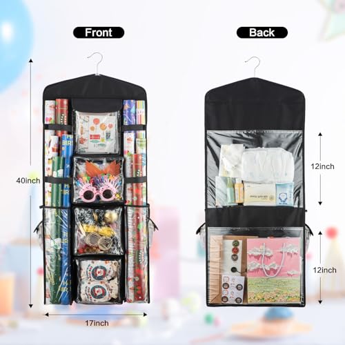 EOLIMEX Double-Sided Christmas Wrapping Paper Organizer – Black, Over-The-Door