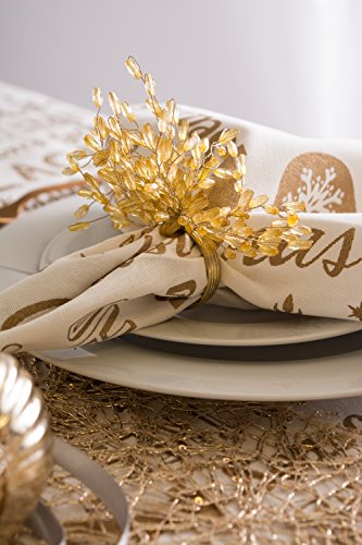 DII Gold Beaded Starburst Napkin Ring Set, 4" Diameter, 6-Piece (Holiday Tabletop Décor)