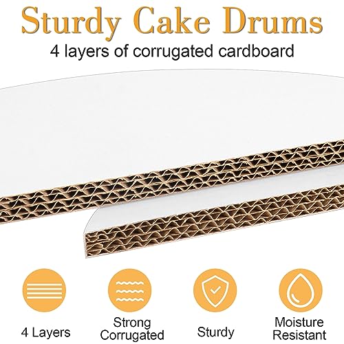 Sudaya 12 Inch Cake Drums Pack of 12 - Round White Cardboard Cake Boards for Wedding & Baking - 1/2 Inch Thick, Greaseproof Base