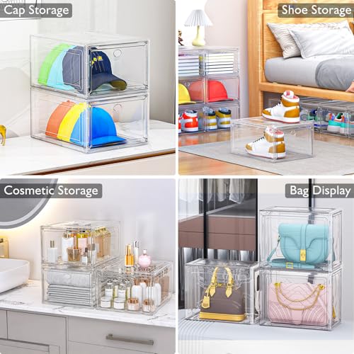 White 12 Pack Stackable Shoe Organizer Boxes with Magnetic Doors