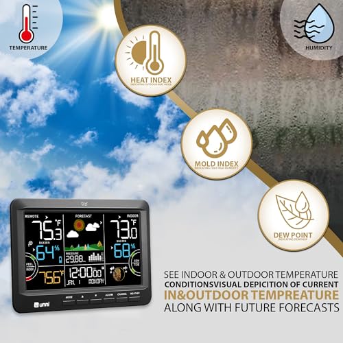 Wireless Indoor Outdoor Weather Station Thermometer Atomic Clock Black - Unni