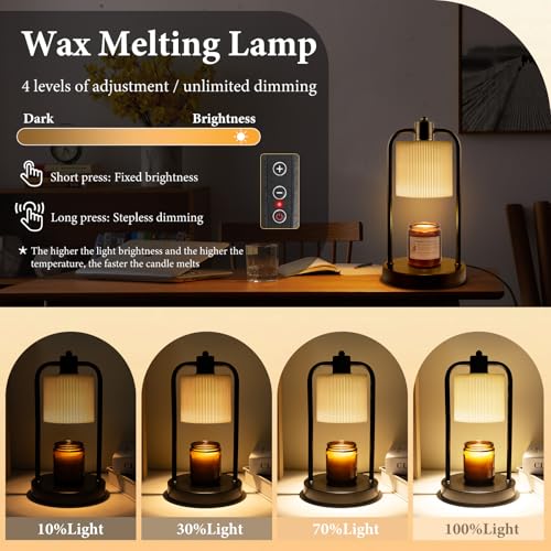 Striped Linen Candle Warmer Lamp with Timer, Dimmable, Space-Saving Design