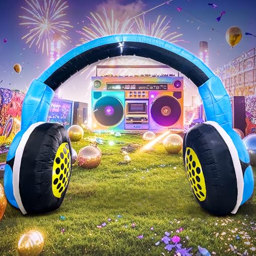 KOOY Inflatable Headphones Archway for 80s 90s Party Decoration, LED Lights, Hip Hop & Retro Theme