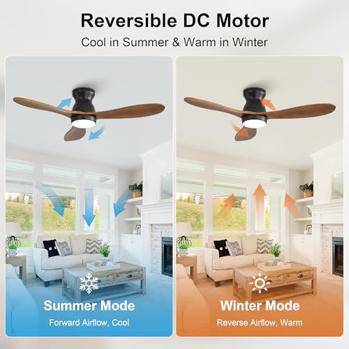 RnRolo Brown 42-Inch Ceiling Fan with Light & Remote, Wooden Blades, Quiet DC Motor