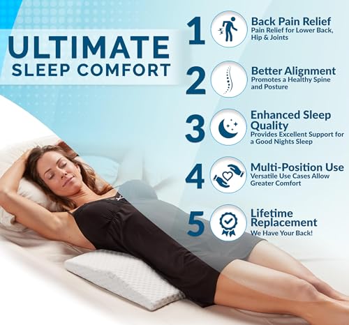 ComfiLife Lumbar Support Pillow for Sleeping - Memory Foam, White, Standard