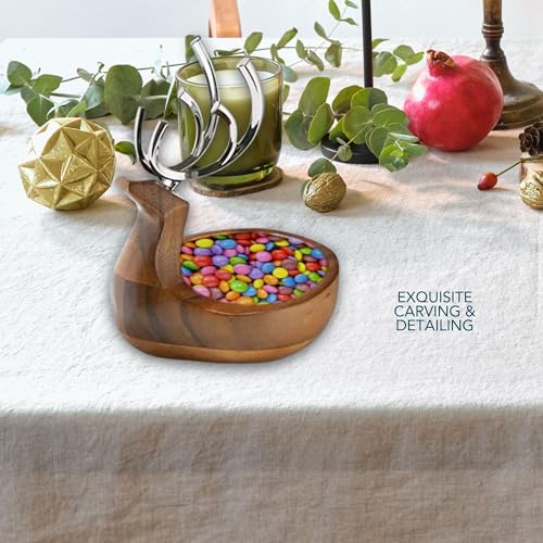 Nambe Reindeer Candy Dish - Holiday Figural Decor with Acacia Wood and Chrome Antlers