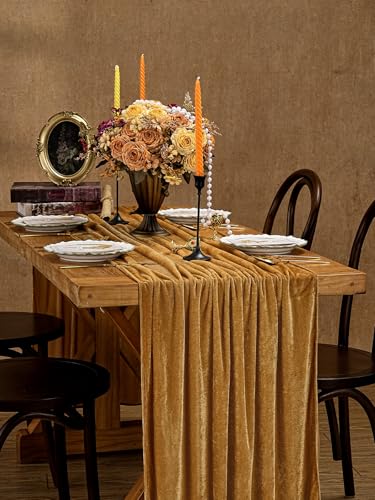 Gold Velvet Table Runner 10ft x 20" Wide - 4pc Set, SoarDream