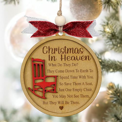 Christmas in Heaven with Chair Ornaments, Memorial Christmas Ornaments, Christmas Memorial Keepsake, for Grandma Grandpa Mom Dad.
