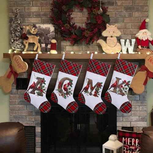 20 Inch Personalized Christmas Stockings,Cardinal Design, Initial Monogram Stockings for Fireplace Hanging Decor, Family, Letter L