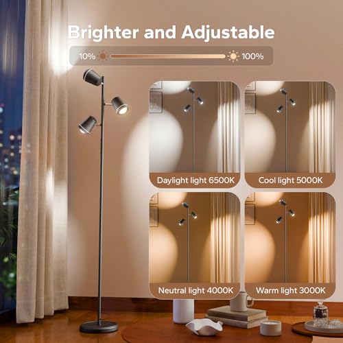 SIBRILLE 36W LED Tree Floor Lamp with Remote - Deep Black