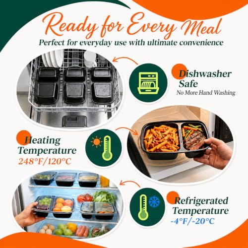 100 Pack 32oz 2-Compartment Meal Prep Containers with Lids - Leakproof & Reusable - Variations of THIS listing