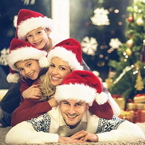 2pcs Fluffy Red Santa Hats Set with Plush Brim and Liner for Adults Men Women - Christmas, New Year Party Supplies & Gifts