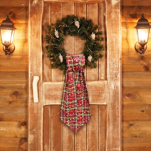 Vickasi Snow Plaid Christmas Wreath Sash for Front Door, Burlap Holiday Decor
