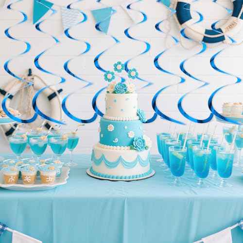 Hanging Swirls Party Decorations, 24 Pcs Blue Streamers Ceiling Hanging Swirl for Birthday Wedding Party Christmas Graduation Celebration Anniversary Decoration