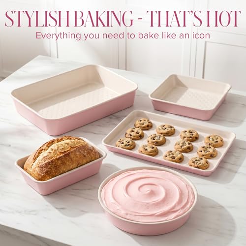 Paris Hilton 5-Piece Heart Pattern Bakeware Set - Pink Nonstick Pan Collection