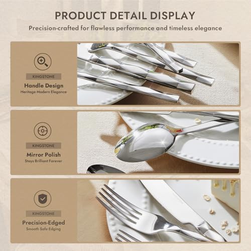 KINGSTONE 40-Piece Silver Flatware Set - 18/10 Stainless Steel for 8, Silver/20