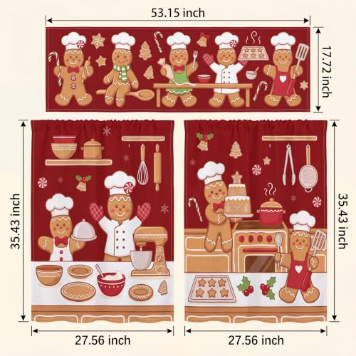Gilprop 3 Pcs Chef Gingerbread Christmas Kitchen Curtain and Valance