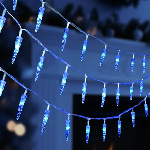 Christmas Icicle Light£¬19.6ft 40 LED Blue Icicle String Lights Indoor, Hanging Icicle Christmas Lights for Eave Holiday Garden Indoor Outdoor Xmas Decorations