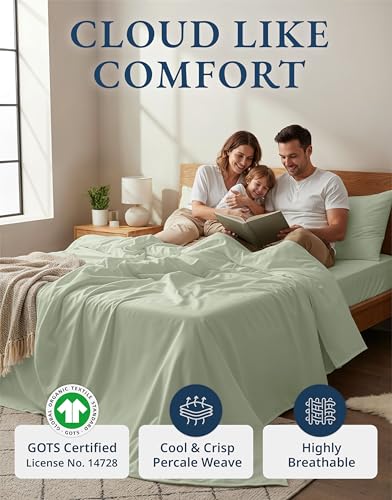 Queen Organic Cotton Percale Cooling Bed Sheet Set - Mineral - Lane Linen
