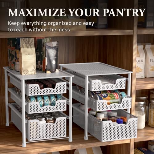 3-Tier White Sliding Basket Organizer - Space-Saving Kitchen & Bathroom Storage