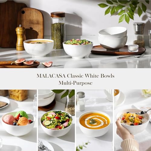 MALACASA 26 Oz White Ceramic Soup & Cereal Bowls Set of 4 – Kitchen Dinnerware