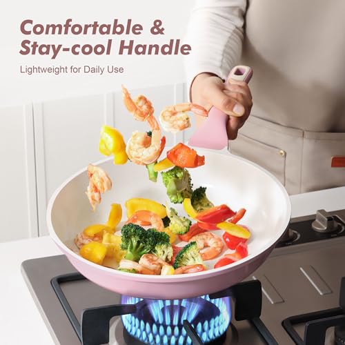 SENSARTE Nonstick Frying Pan Skillet with Lid, Omelet Pan with Cover, Healthy Egg Pan Chef's Pan, Kitchen Cooking Pan, PFOA Free (8inch + Glass Lid)