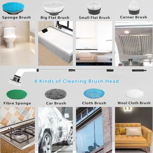 Long White Electric Spin Scrubber - Cordless Rechargeable Bathroom & Car Cleaner