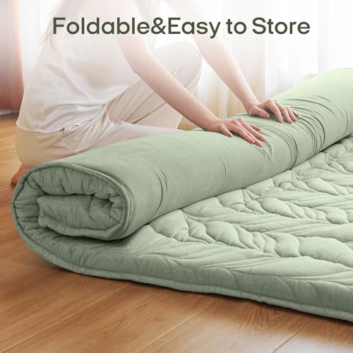 Green Twin Japanese Floor Mattress - 2.5 Inch Thick Futon for Sleeping & Yoga
