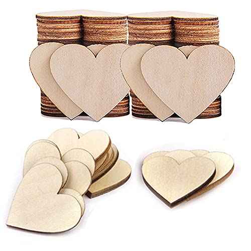 100 Pcs 2 inch Wood Heart Cutouts, Unfinished Blank Wooden Hearts Shapes Wood Slices Tags for Crafts for Wedding Guest Book, Valentine's Day, Thanksgiving, DIY Card Decorations Making