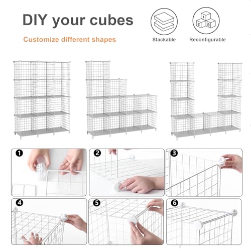 ATTDETJL White 12-Cube Metal Wire Storage Organizer Shelf for Closet & Office