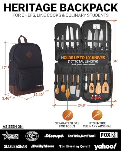 Professional Chef Knife Backpack with Reinforced Handles - Black