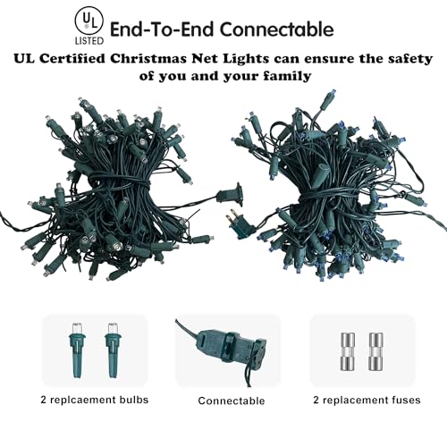 Multicolor 5x5 ft LED Net Lights, 100LED Green Wire, Connectable Indoor/Outdoor Bush & Tree String Light