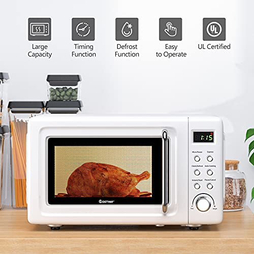 COSTWAY Small Portable Microwave Oven 0.7 Cu.ft White Countertop Model