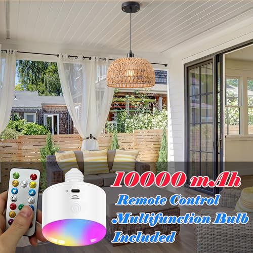 Brown Battery Operated Pendant Light with Remote - Rechargeable Rattan Chandelier No Wiring Needed for Kitchen & Ceiling