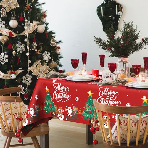 Leislam 2PCS Red White Christmas Tablecloth 54x108 Inch Disposable Holiday Decor