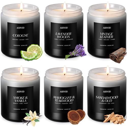 Scented Candles Set for Men - 6 Fragrances, 42 oz, Long-Lasting Aromatherapy