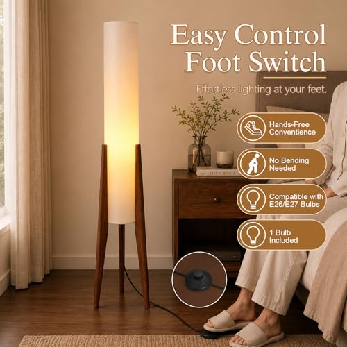 Walnut Wabi-Sabi 50-Inch Wooden Tripod Floor Lamp with Paper Lantern Shade