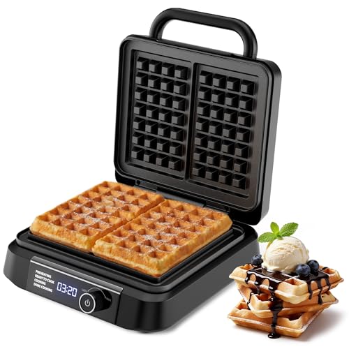 Novalife Sliver 1400W Belgian Waffle Maker with Adjustable Browning & Nonstick Plates