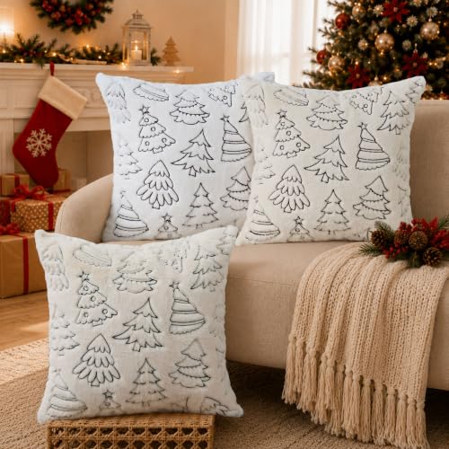 KUYZT Christmas Pillow Covers 18x18 Pack of 2 Lovely Tree Plush Decor Beige