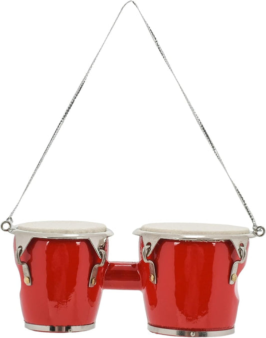 Red Wood & Brass Bongo Drum Ornament - 1.4" Decorative Gift for Music Lovers