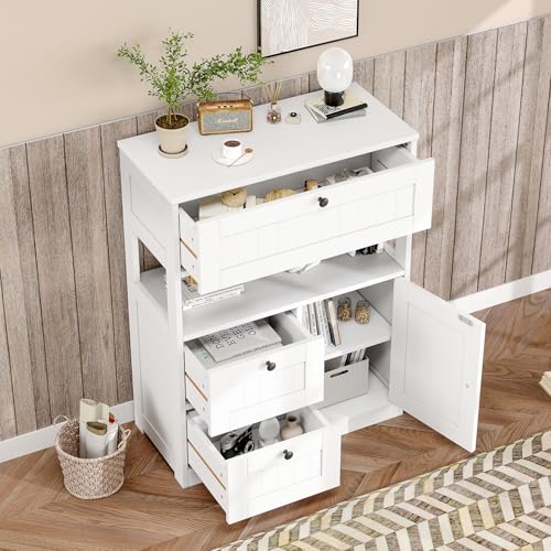 White GRUSIGN Bathroom Floor Cabinet with 1 Door & 3 Drawers - Modern Storage