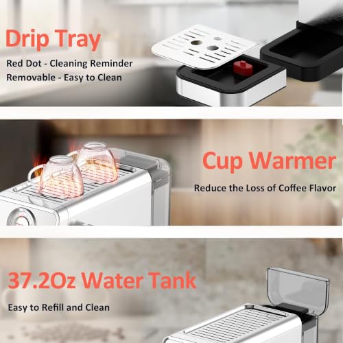 AYCHIRO 20-Bar Espresso Machine with Steam Wand & Removable Water Tank