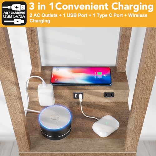 Mlambert Wooden Shelf Floor Lamp with Wireless Charger & USB Ports - Modern Design