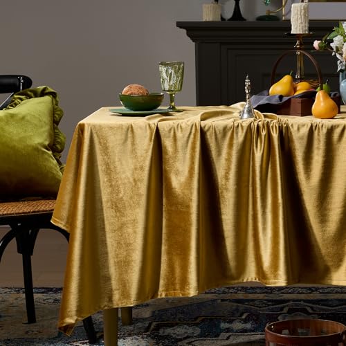 OMMATO Fall Gold Velvet Rectangle Tablecloth 72x52 Inches Rustic Farmhouse Decor
